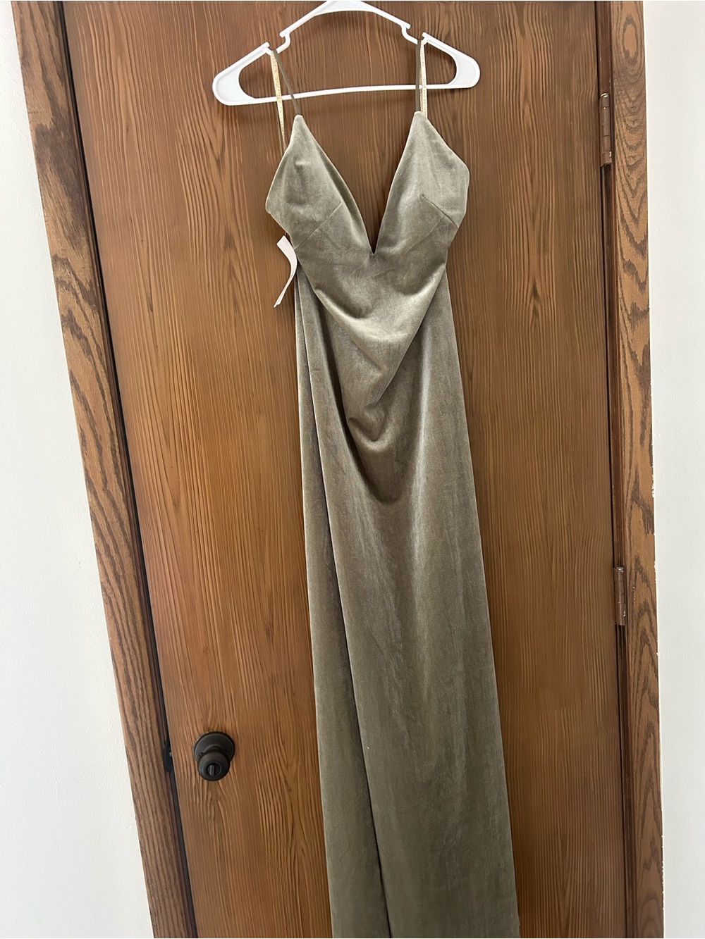 Anthropologie Olive Velvet Strapless V-Neck Gown